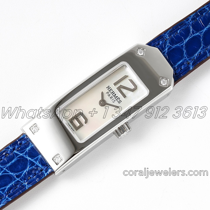 Replica Hermes Kelly 2 White Dial In Steel On Blue Alligator Strap (2)