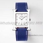 Replica Heure H 26mm Bvf White Dial In Steel On Blue Leather Strap (1)