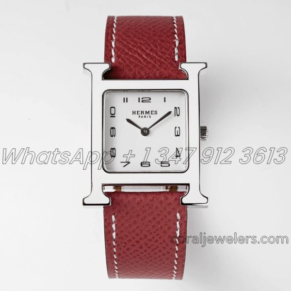 Replica Heure H 26mm Bvf White Dial In Steel On Brownish Leather Strap (1)