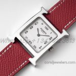 Replica Heure H 26mm Bvf White Dial In Steel On Brownish Leather Strap (2)