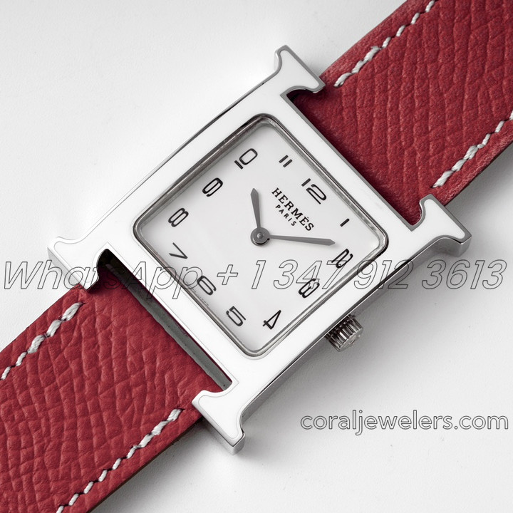 Replica Heure H 26mm Bvf White Dial In Steel On Brownish Leather Strap (2)