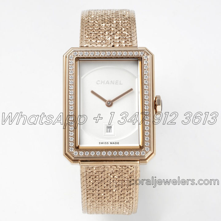 Replica Chanel Ladies Boy·friend Bvf White Dial And Yg Diamond Bezel Swiss Quartz Movement (1)