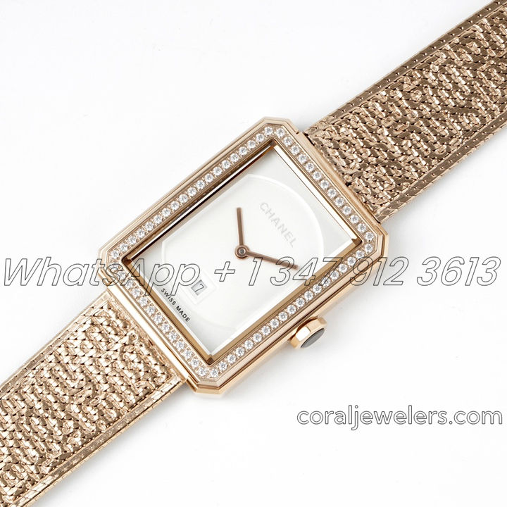 Replica Chanel Ladies Boy·friend Bvf White Dial And Yg Diamond Bezel Swiss Quartz Movement (2)