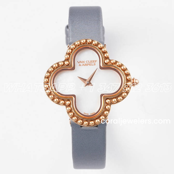 Replica Van Cleef & Arpels Alhambra Bvf 30.2mm Mop Dial In Rose Gold In Grey Strap (1)