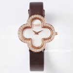 Replica Van Cleef & Arpels Alhambra Bvf 30.2mm Mop Dial In Rose Gold With Diamond In Brown Strap (1)