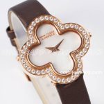 Replica Van Cleef & Arpels Alhambra Bvf 30.2mm Mop Dial In Rose Gold With Diamond In Brown Strap (3)