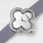 Replica Van Cleef & Arpels Alhambra Bvf 30.2mm Mop Dial In Steel With Diamond On Grey Strap (2)