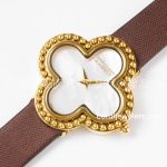 Replica Van Cleef & Arpels Alhambra Bvf 30.2mm Mop Dial In Yellow Gold In Brown Strap (3)