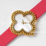 Replica Van Cleef & Arpels Alhambra Bvf 30.2mm Mop Dial In Yellow Gold In Red Strap (2)