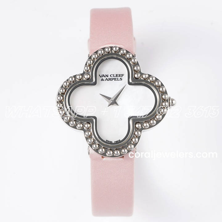 Replica Van Cleef & Arpels Alhambra Bvf 30.2mm White Dial In Steel On Pink Strap (1)