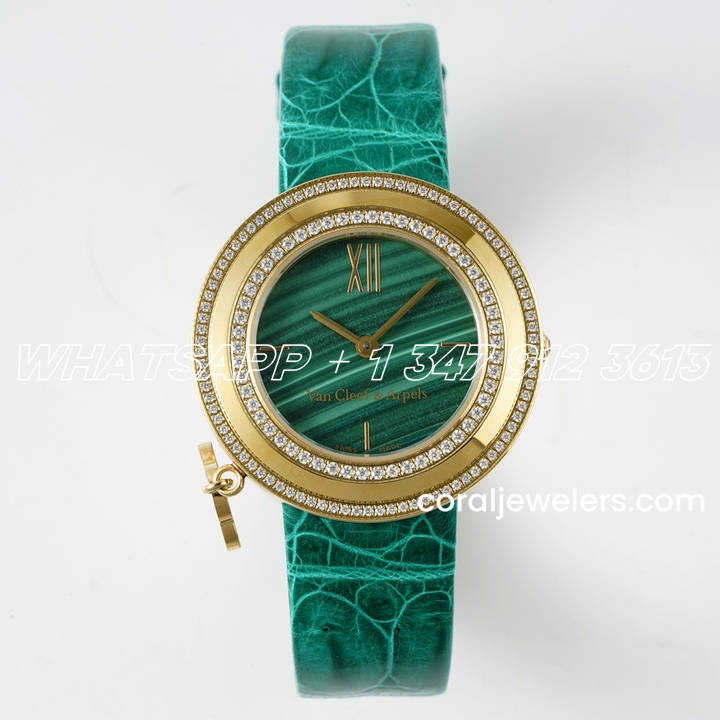 Replica Van Cleef & Arpels Bvf 253238mm Natural Malachite Dial In Yellow Gold (1)