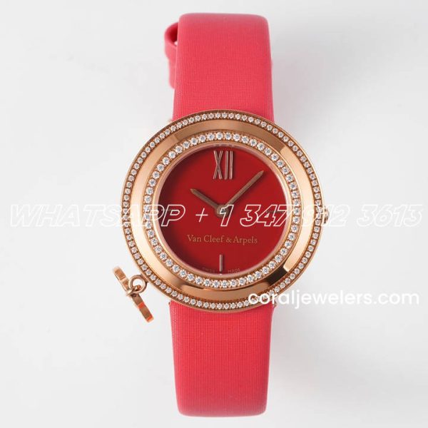 Replica Van Cleef & Arpels Charms Bvf 253238mm Red Dial In Steel Diamond Bezel (1)