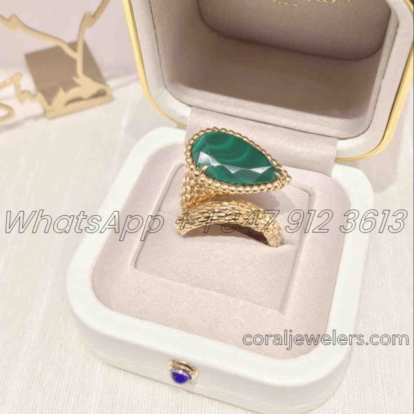 Boucheron Serpent Bohème Ring, L Motif Yellow Gold Malachite Ring Jrg02794